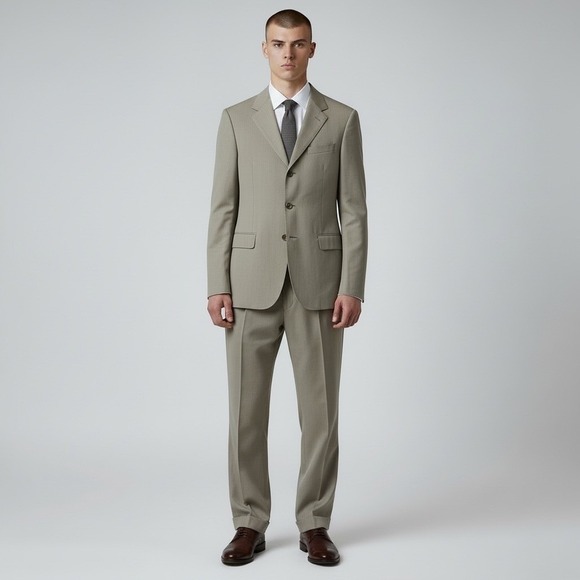 Canali Wool Suit Men's 49R Olive Green 100% Pure Wool Pleated Made in Italy